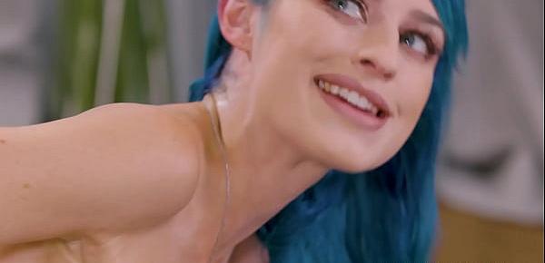  Blue hair erotic Jewelz Blu riding cock after nuru massage